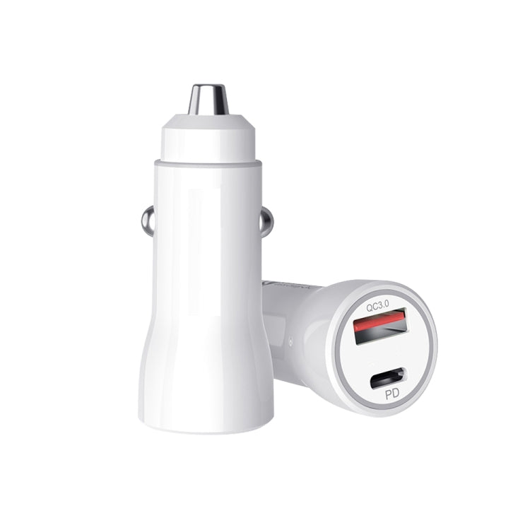 P21 Portable PD 20W + QC3.0 18W Dual Ports Fast Car Charger with USB to Micro USB Cable Kit(White) - Car Charger by PMC TechLife | Online Shopping South Africa | PMC TechLife