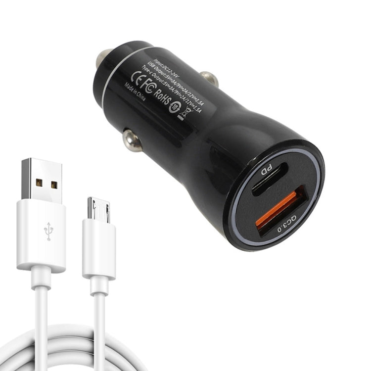 P21 Portable PD 20W + QC3.0 18W Dual Ports Fast Car Charger with USB to Micro USB Cable Kit(White) - Car Charger by PMC TechLife | Online Shopping South Africa | PMC TechLife