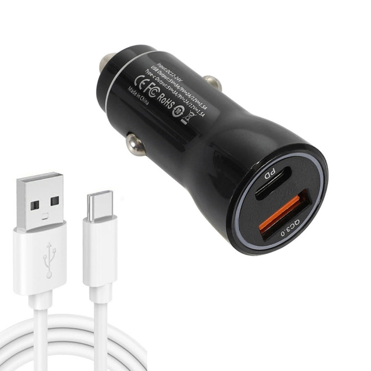 P21 Portable PD 20W + QC3.0 18W Dual Ports Fast Car Charger with USB to Type-C Cable Kit(Black) - Car Charger by PMC TechLife | Online Shopping South Africa | PMC TechLife