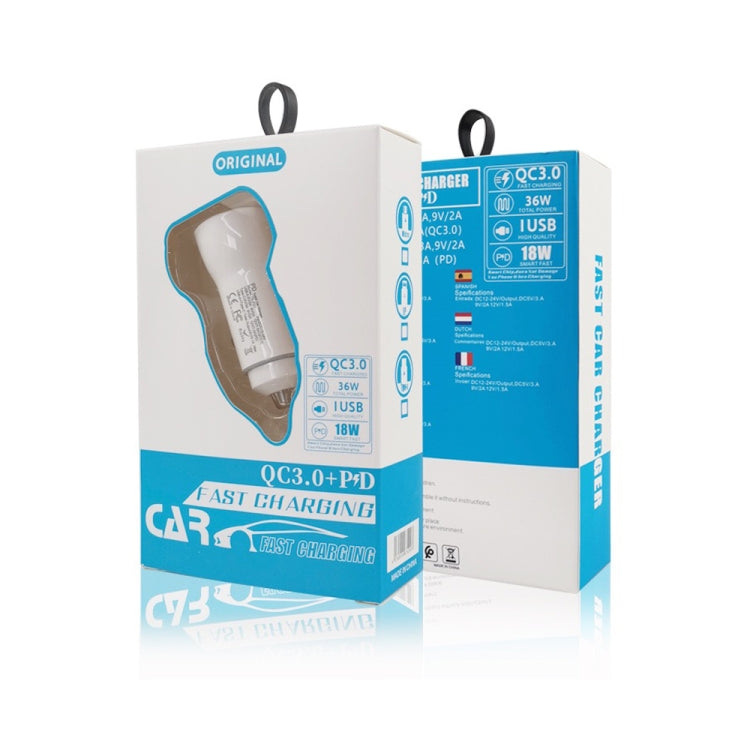 P21 Portable PD 20W + QC3.0 18W Dual Ports Fast Car Charger with USB to Type-C Cable Kit(White) - Car Charger by PMC TechLife | Online Shopping South Africa | PMC TechLife