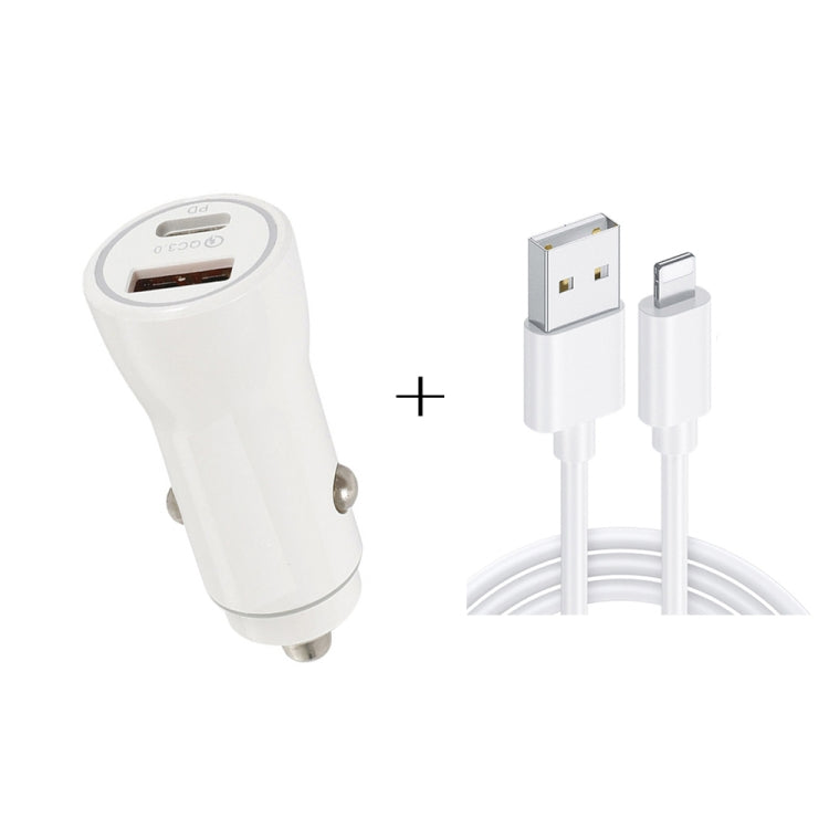 P21 PD 20W USB-C / Type-C + QC3.0 18W USB Fast Car Charger with USB to 8 Pin Data Cable Set(White) - Car Charger by PMC TechLife | Online Shopping South Africa | PMC TechLife