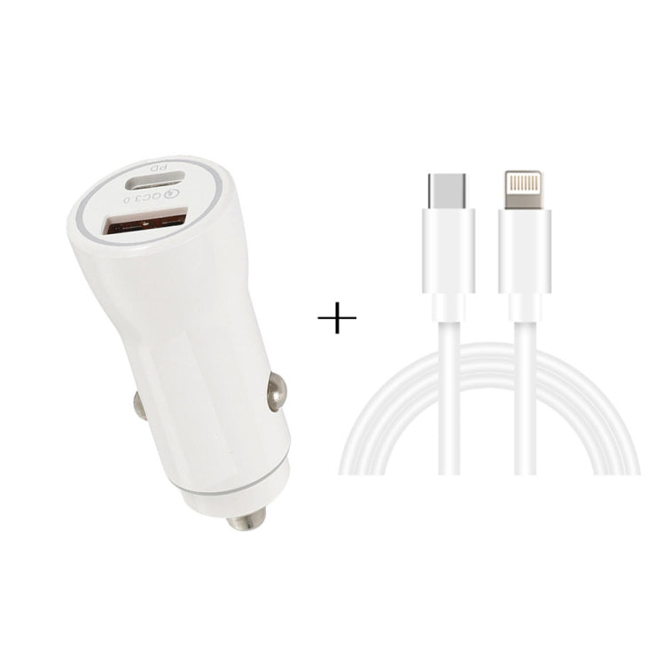 P21 PD 20W USB-C / Type-C + QC3.0 18W USB Fast Car Charger with USB-C / Type-C to 8 Pin Data Cable Set(White) - Car Charger by PMC TechLife | Online Shopping South Africa | PMC TechLife