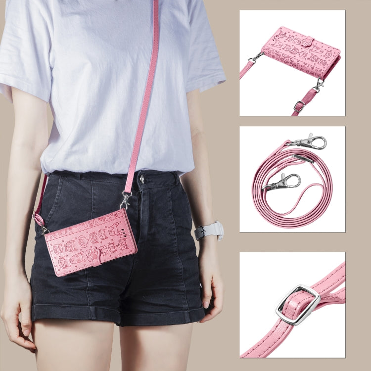 For Samsung Galaxy A52 5G/4G Cute Cat and Dog Embossed Horizontal Flip Leather Case with Holder & Card Slots & Wallet & Crossbody Lanyard & Card Cover(Pink) - Galaxy Phone Cases by PMC TechLife | Online Shopping South Africa | PMC TechLife