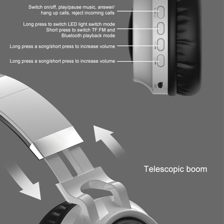 BD01 Colorful LED Bluetooth 5.0 Headphones Foldable Wireless HiFi Stereo Headset with Mic, Support TF Card / 3.5mm AUX(Black) - Headset & Headphone by PMC TechLife | Online Shopping South Africa | PMC TechLife