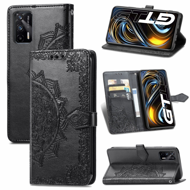 For OPPO Realme GT 5G / Realme Q3 Pro 5G Mandala Flower Embossed Horizontal Flip Leather Case with Holder & Three Card Slots & Wallet & Lanyard(Black) - free shipping - PMC TechLife - Order now!