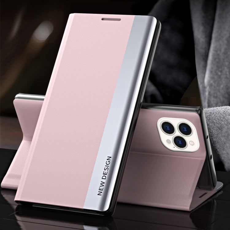 For iPhone 13 Side Electroplated Magnetic Ultra-Thin Horizontal Flip Leather Case with Holder(Pink) - iPhone 13 Cases by PMC TechLife | Online Shopping South Africa | PMC TechLife | Buy Now Pay Later Mobicred