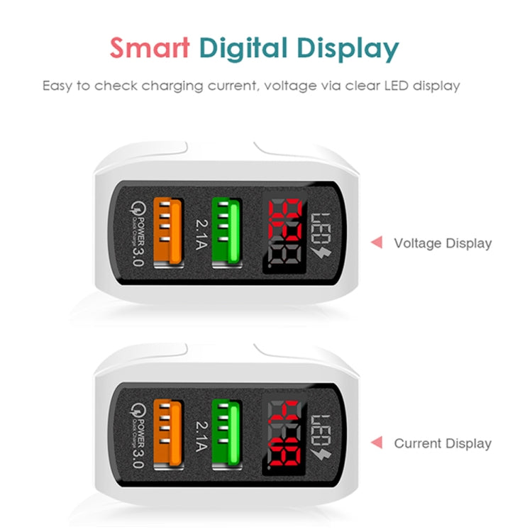 F002C QC3.0 USB + USB 2.0 LED Digital Display Fast Charger with USB to 8 Pin Data Cable, US Plug(Black) - USB Charger by PMC TechLife | Online Shopping South Africa | PMC TechLife | Buy Now Pay Later Mobicred