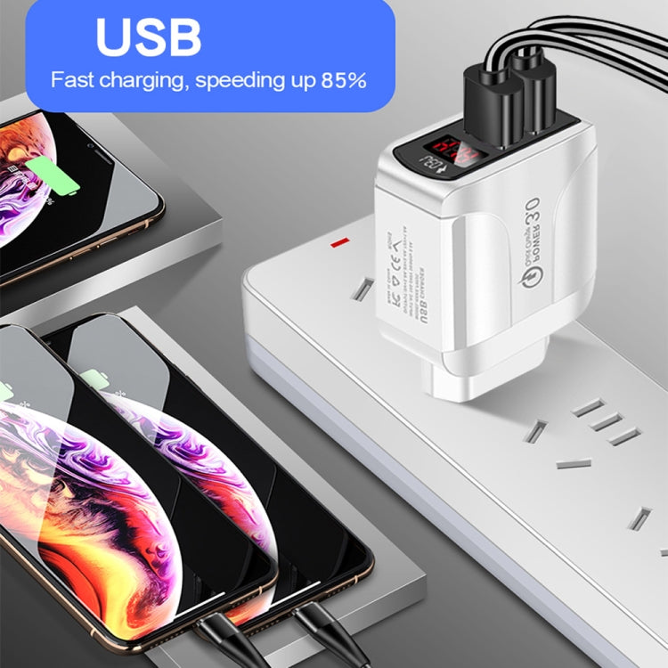 F002C QC3.0 USB + USB 2.0 LED Digital Display Fast Charger with USB to 8 Pin Data Cable, US Plug(Black) - USB Charger by PMC TechLife | Online Shopping South Africa | PMC TechLife | Buy Now Pay Later Mobicred