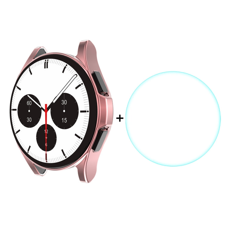 For Samsung Galaxy Watch4 Classic 42mm ENKAY Hat-Prince Full Coverage Electroplate Soft Case TPU HD Clear Cover + Tempered Glass Protector(Pink) - Watch Cases by ENKAY | Online Shopping South Africa | PMC TechLife | Buy Now Pay Later Mobicred