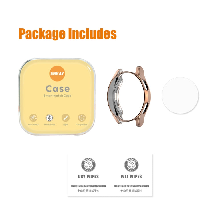 For Samsung Galaxy Watch4 Classic 42mm ENKAY Hat-Prince Full Coverage Electroplate Soft Case TPU HD Clear Cover + Tempered Glass Protector(Rose Gold) - Watch Cases by ENKAY | Online Shopping South Africa | PMC TechLife | Buy Now Pay Later Mobicred