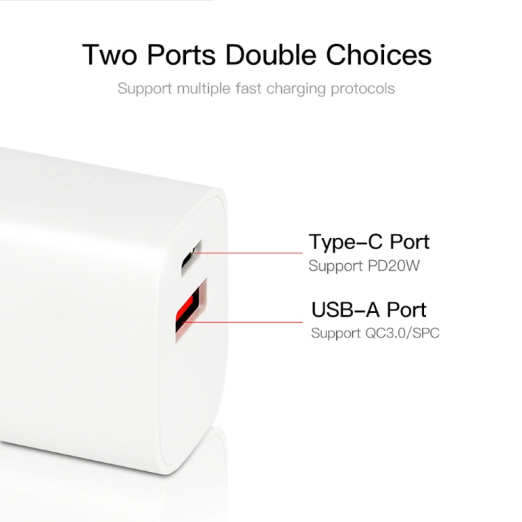 CS-20W Mini Portable PD3.0 + QC3.0 Dual Ports Fast Charger with 3A Type-C to 8 Pin Data Cable(US Plug) - free shipping - PMC TechLife - Order now!