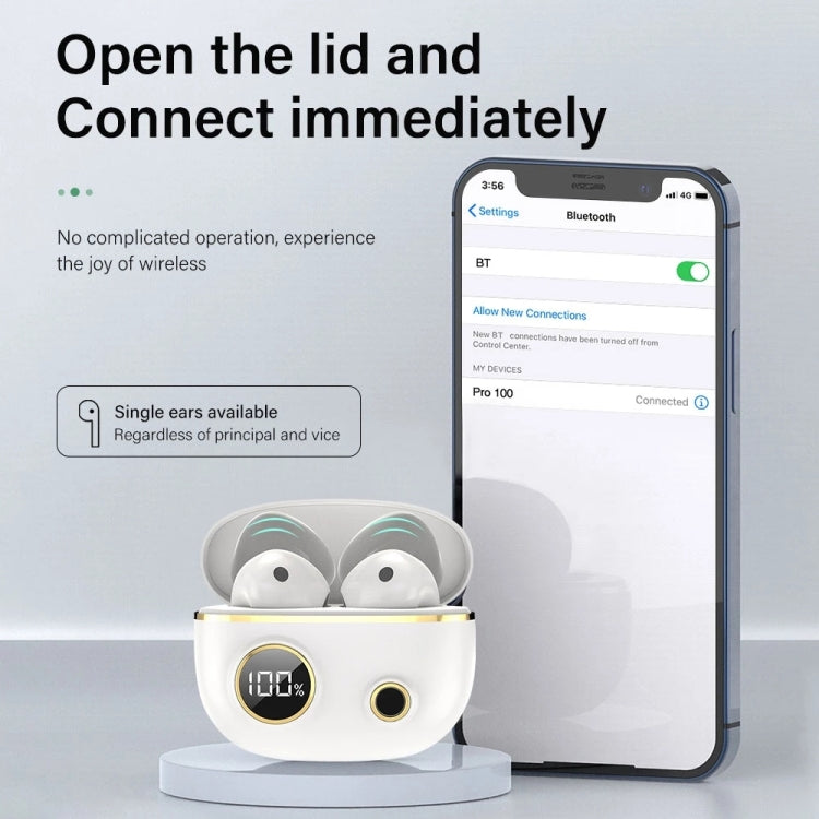 PRO100 TWS Bluetooth 5.2 Noise Canceling Waterproof Earphones 9D Stereo Sports Headphone with Charging Case(Pink) - Bluetooth Earphone by PMC TechLife | Online Shopping South Africa | PMC TechLife