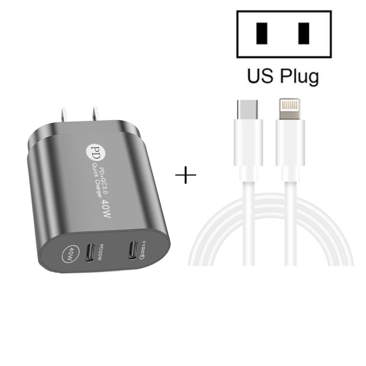 002 40W Dual Port PD / Type-C Fast Charger with USB-C to 8 Pin Data Cable, US Plug(White) - free shipping - PMC TechLife - Order now!