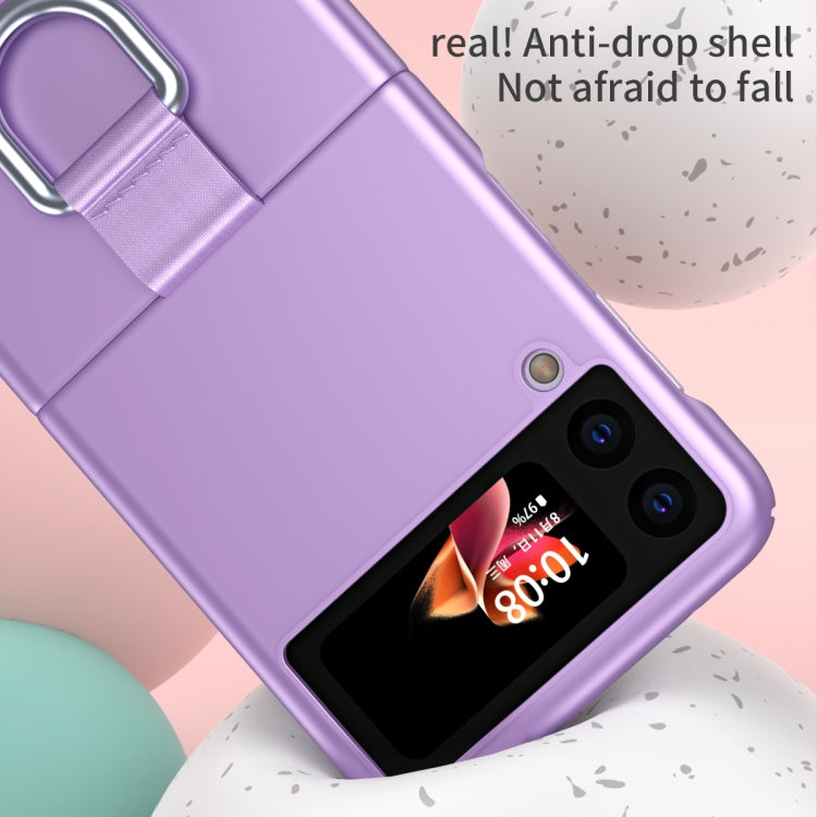 For Samsung Galaxy Z Flip3 5G Skin Feel Folding Phone Case with Drawstring Key Chain(Purple) - Galaxy Phone Cases by PMC TechLife | Online Shopping South Africa | PMC TechLife