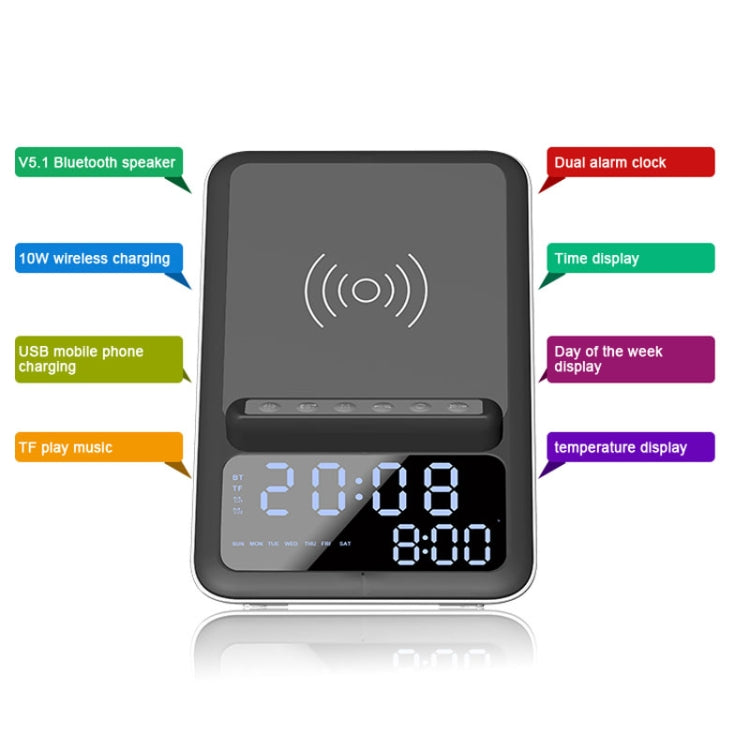 AEC BT512 Multifunctional Bluetooth Speaker 10W Wireless Charger LED Desktop Electronic Alarm Clock - free shipping - PMC TechLife - Order now!