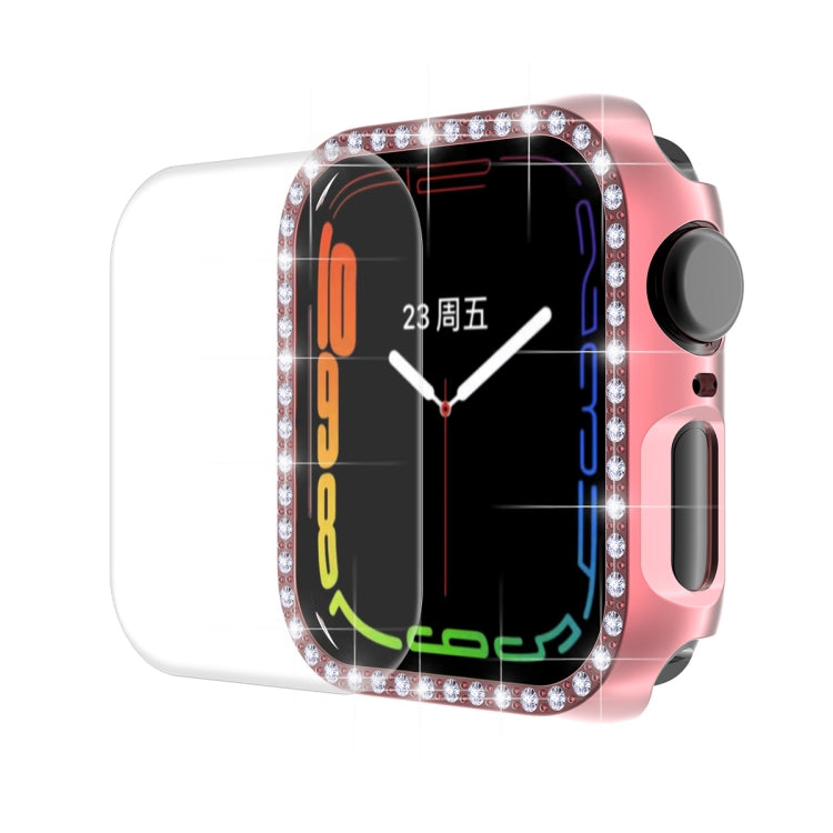 ENKAY Hat-Prince Electroplate PC Diamond Watch Case + Full Coverage Curved PET Screen Protector Film For Apple Watch Series 8 / 7 45mm(Pink) - Watch Cases by ENKAY | Online Shopping South Africa | PMC TechLife | Buy Now Pay Later Mobicred