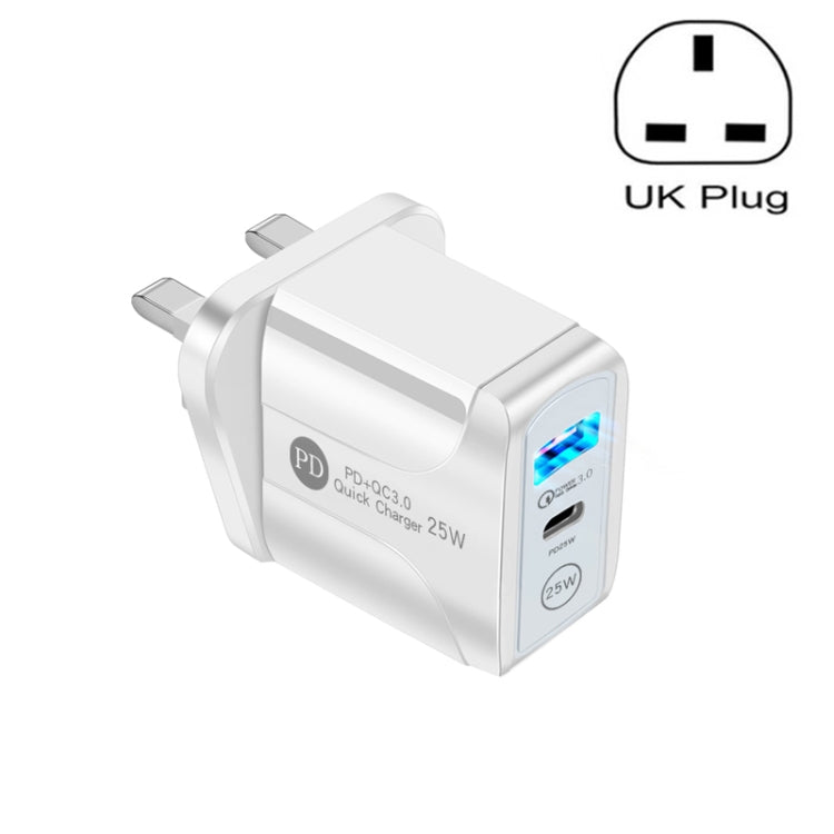 PD25W USB-C / Type-C + QC3.0 USB Dual Ports Fast Charger, UK Plug(White) - free shipping - PMC TechLife - Order now!