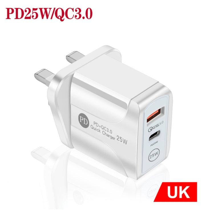 PD25W USB-C / Type-C + QC3.0 USB Dual Ports Fast Charger, UK Plug(White) - free shipping - PMC TechLife - Order now!