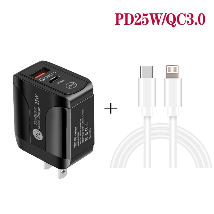 PD25W USB-C / Type-C + QC3.0 USB Dual Ports Fast Charger with USB-C to 8 Pin Data Cable, US Plug(White) - USB Charger by PMC TechLife | Online Shopping South Africa | PMC TechLife