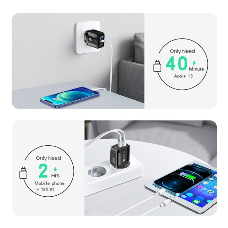 PD25W USB-C / Type-C + QC3.0 USB Dual Ports Fast Charger with USB-C to 8 Pin Data Cable, US Plug(White) - USB Charger by PMC TechLife | Online Shopping South Africa | PMC TechLife