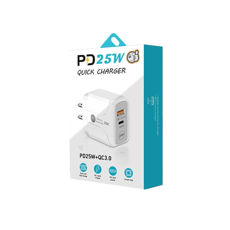 PD25W USB-C / Type-C + QC3.0 USB Dual Ports Fast Charger with USB-C to 8 Pin Data Cable, US Plug(White) - USB Charger by PMC TechLife | Online Shopping South Africa | PMC TechLife