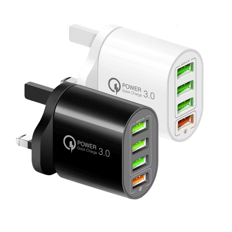 QC-04 QC3.0 + 3 x USB 2.0 Multi-ports Charger for Mobile Phone Tablet, UK Plug(White) - free shipping - PMC TechLife - Order now!