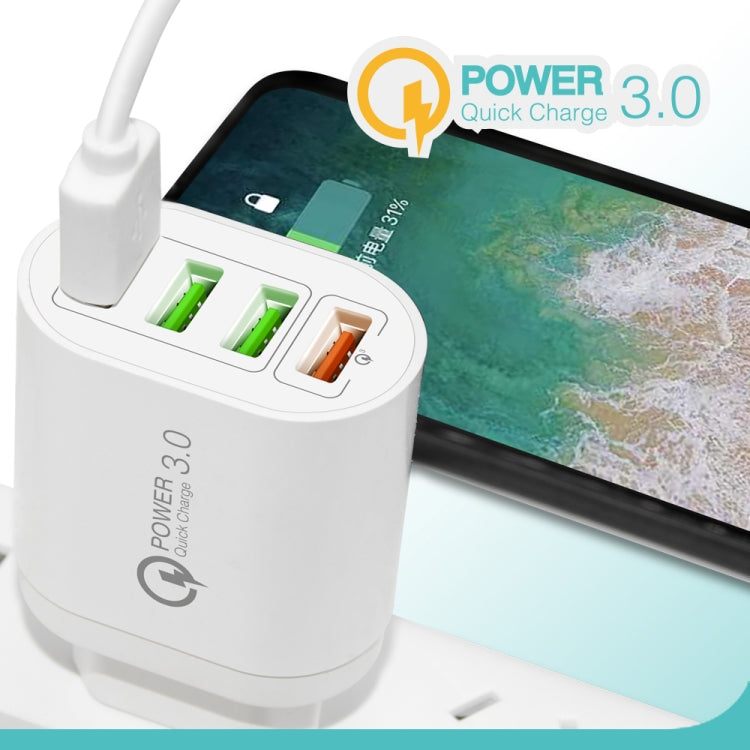 QC-04 QC3.0 + 3 x USB 2.0 Multi-ports Charger for Mobile Phone Tablet, UK Plug(White) - free shipping - PMC TechLife - Order now!