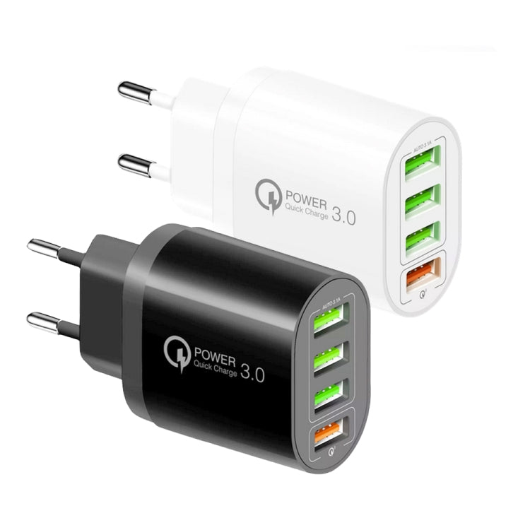 QC-04 QC3.0 + 3 x USB2.0 Multi-ports Charger with 3A USB to 8 Pin Data Cable, EU Plug(White) - USB Charger by PMC TechLife | Online Shopping South Africa | PMC TechLife