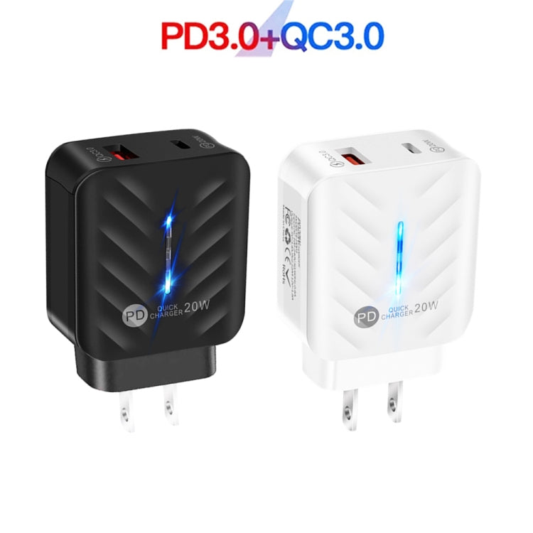PD03 20W PD3.0 + QC3.0 USB Charger with Type-C to 8 Pin Data Cable, US Plug(White) - USB Charger by PMC TechLife | Online Shopping South Africa | PMC TechLife | Buy Now Pay Later Mobicred