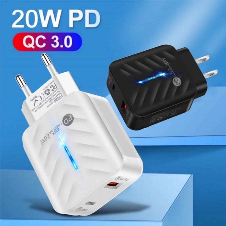 PD03 20W PD3.0 + QC3.0 USB Charger with Type-C to 8 Pin Data Cable, US Plug(White) - USB Charger by PMC TechLife | Online Shopping South Africa | PMC TechLife | Buy Now Pay Later Mobicred