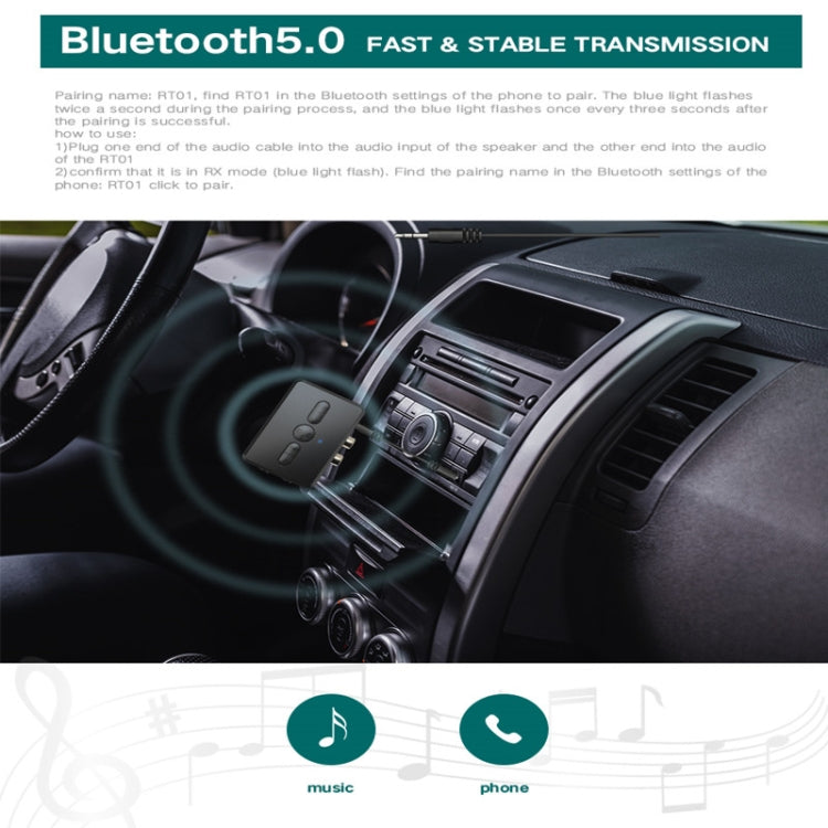 RT01 2-in-1 Bluetooth Receiver & Transmitter Car Hands-free - Audio Receiver Transmitter by PMC TechLife | Online Shopping South Africa | PMC TechLife