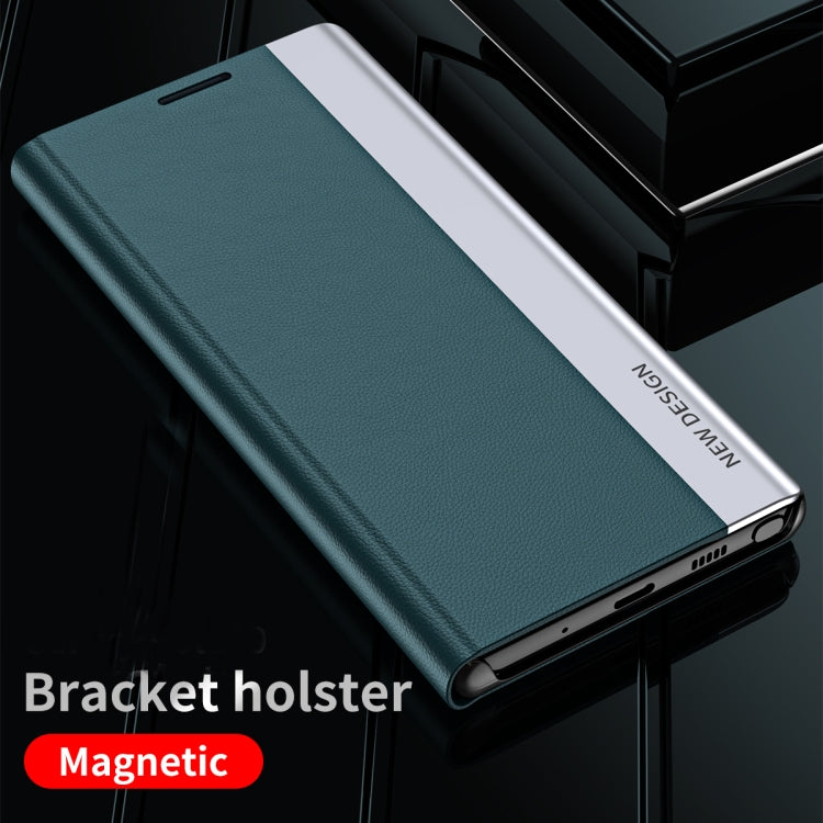 For Samsung Galaxy A33 5G Side Electroplated Magnetic Flip Leather Case with Holder(Dark Blue) - free shipping - PMC TechLife - Order now!