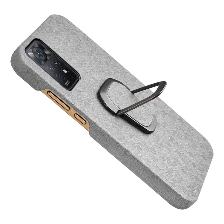 For Xiaomi Redmi Note 11 Pro Global Ring Holder Honeycomb PU Phone Case(Grey) - Xiaomi Cases by PMC TechLife | Online Shopping South Africa | PMC TechLife | Buy Now Pay Later Mobicred