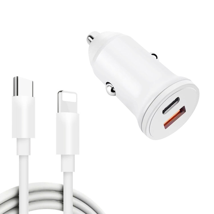 WKN-707 PD 20W USB-C / Type-C + QC 3.0 25W USB Mini Car Charger with USB-C / Type-C to 8 Pin Data Cable, Cable Length: 1m(White) - Car Charger by PMC TechLife | Online Shopping South Africa | PMC TechLife