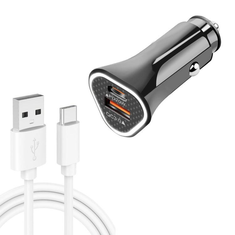 TE-P23 38W PD 20W USB-C / Type-C + QC3. 0 USB Triangle Car Charger + USB to USB-C / Type-C Data Cable, Length: 1m(Black) - Car Charger by PMC TechLife | Online Shopping South Africa | PMC TechLife