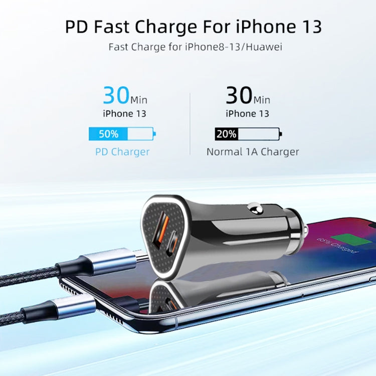 TE-P23 38W PD 20W USB-C / Type-C + QC3. 0 USB Triangle Car Charger + USB to USB-C / Type-C Data Cable, Length: 1m(Black) - Car Charger by PMC TechLife | Online Shopping South Africa | PMC TechLife