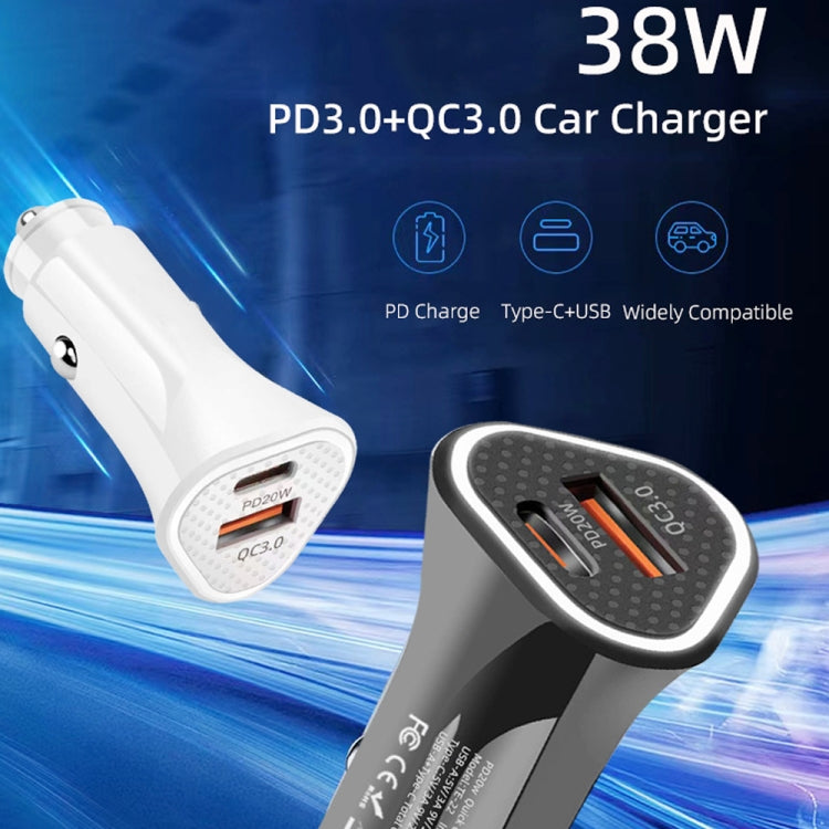 TE-P23 38W PD 20W USB-C / Type-C + QC3. 0 USB Triangle Car Charger + USB to 8 Pin Data Cable, Length: 1m(Black) - Car Charger by PMC TechLife | Online Shopping South Africa | PMC TechLife