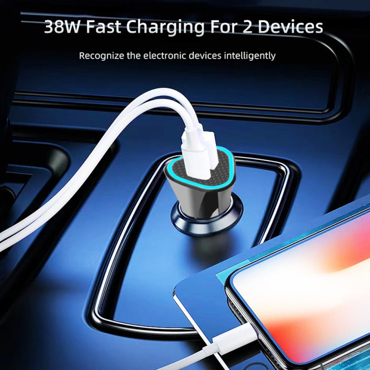 TE-P23 38W PD USB-C / Type-C + QC3. 0 USB Triangle Car Charger + USB-C / Type-C to 8 Pin Data Cable, Length: 1m(Black) - Car Charger by PMC TechLife | Online Shopping South Africa | PMC TechLife