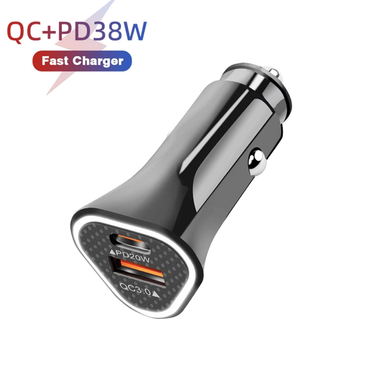 TE-P23 38W PD USB-C / Type-C + QC3. 0 USB Triangle Car Charger + USB-C / Type-C to USB-C / Type-C Data Cable, Length: 1m(Black) - Car Charger by PMC TechLife | Online Shopping South Africa | PMC TechLife