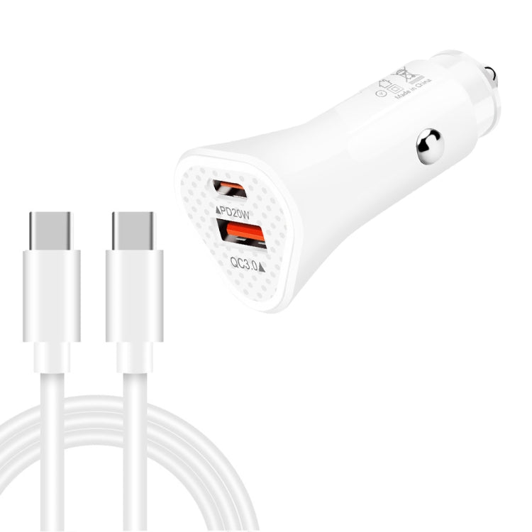 TE-P23 38W PD USB-C / Type-C + QC3. 0 USB Triangle Car Charger + USB-C / Type-C to USB-C / Type-C Data Cable, Length: 1m(White) - Car Charger by PMC TechLife | Online Shopping South Africa | PMC TechLife