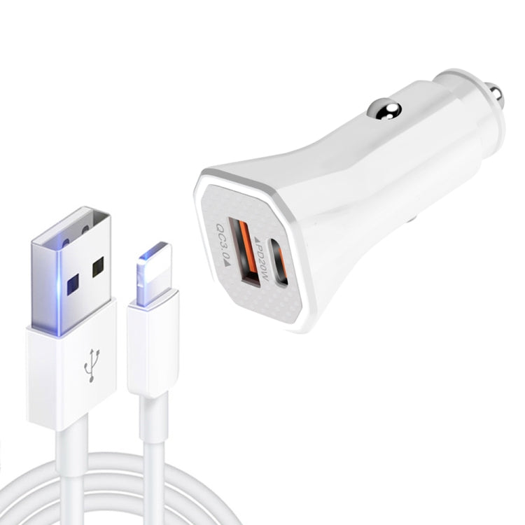 TE-P22 38W PD USB-C / Type-C + QC3. 0 USB Car Charger with 1m USB to 8 Pin Data Cable(White) - Car Charger by PMC TechLife | Online Shopping South Africa | PMC TechLife