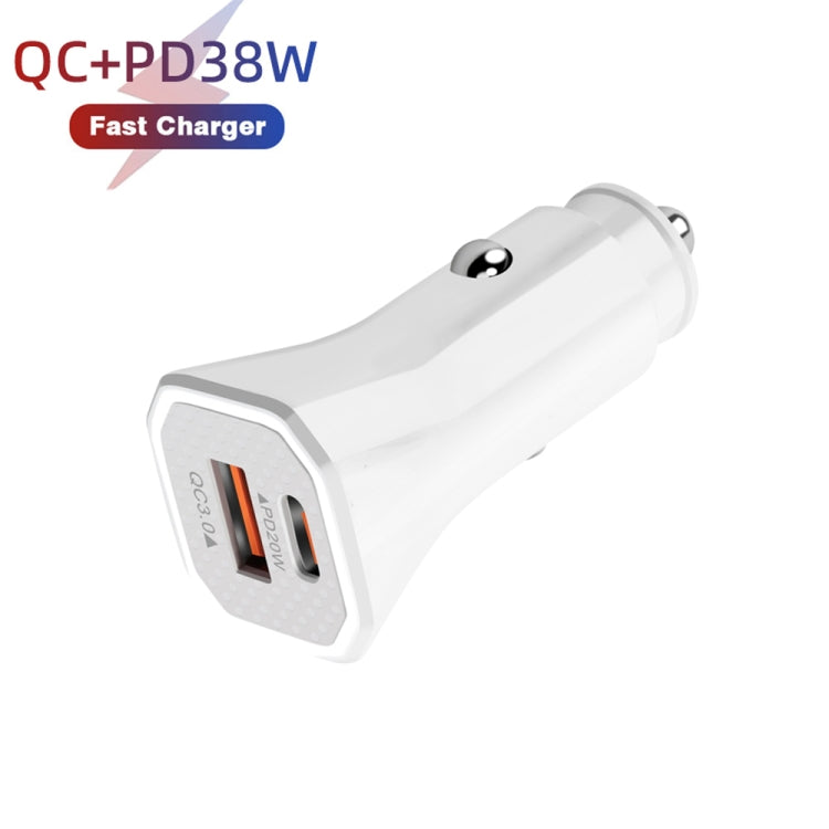 TE-P22 38W PD USB-C / Type-C + QC3. 0 USB Car Charger with 1m USB to 8 Pin Data Cable(White) - Car Charger by PMC TechLife | Online Shopping South Africa | PMC TechLife