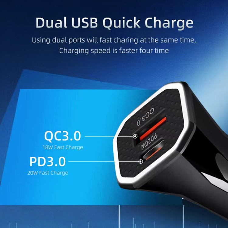 TE-P22 38W PD USB-C / Type-C + QC3. 0 USB Car Charger with 1m USB to 8 Pin Data Cable(Black) - Car Charger by PMC TechLife | Online Shopping South Africa | PMC TechLife