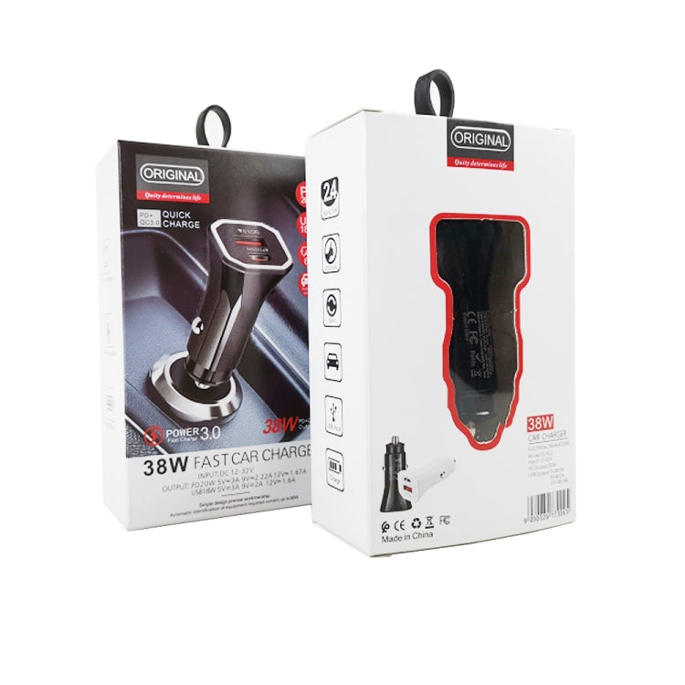 TE-P22 38W PD USB-C / Type-C + QC3. 0 USB Car Charger with 1m USB to 8 Pin Data Cable(Black) - Car Charger by PMC TechLife | Online Shopping South Africa | PMC TechLife