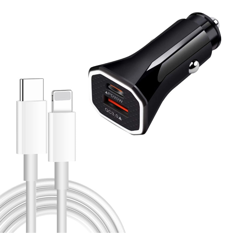 TE-P22 38W PD USB-C / Type-C + QC3. 0 USB Car Charger with 1m USB-C / Type-C to 8 Pin Data Cable(Black) - Car Charger by PMC TechLife | Online Shopping South Africa | PMC TechLife