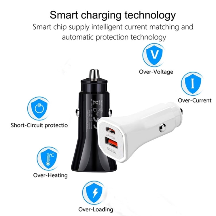 TE-P22 38W PD USB-C / Type-C + QC3. 0 USB Car Charger with 1m USB-C / Type-C to 8 Pin Data Cable(White) - Car Charger by PMC TechLife | Online Shopping South Africa | PMC TechLife
