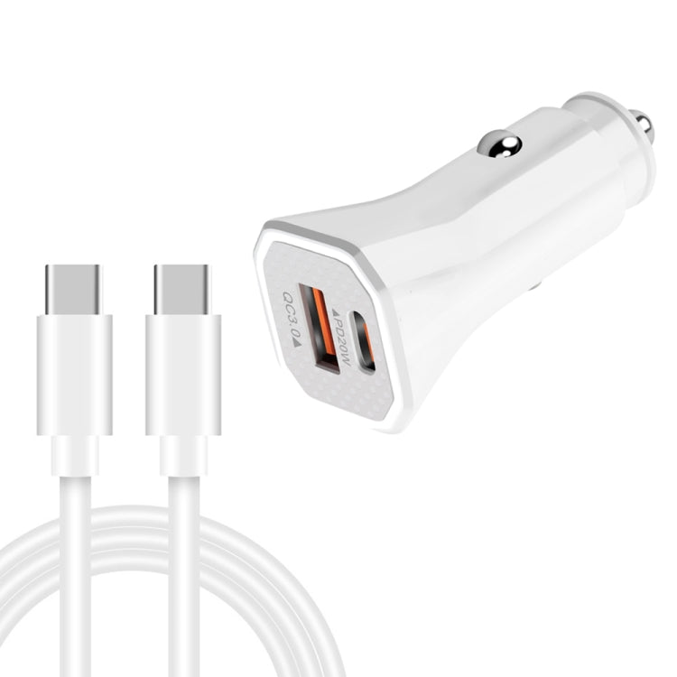 TE-P22 38W PD USB-C / Type-C + QC3. 0 USB Car Charger with 1m USB-C / Type-C to USB-C / Type-C Data Cable(White) - Car Charger by PMC TechLife | Online Shopping South Africa | PMC TechLife
