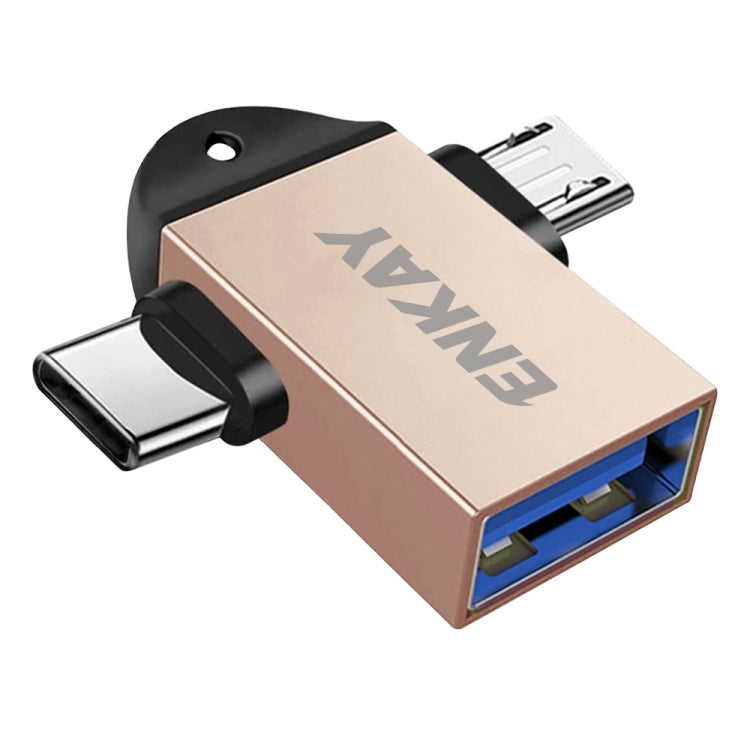 ENKAY ENK-AT112 2 in 1 Type-C + Micro USB to USB 3.0 Aluminium Alloy OTG Adapter(Golden) - OTG Adapter by ENKAY | Online Shopping South Africa | PMC TechLife | Buy Now Pay Later Mobicred