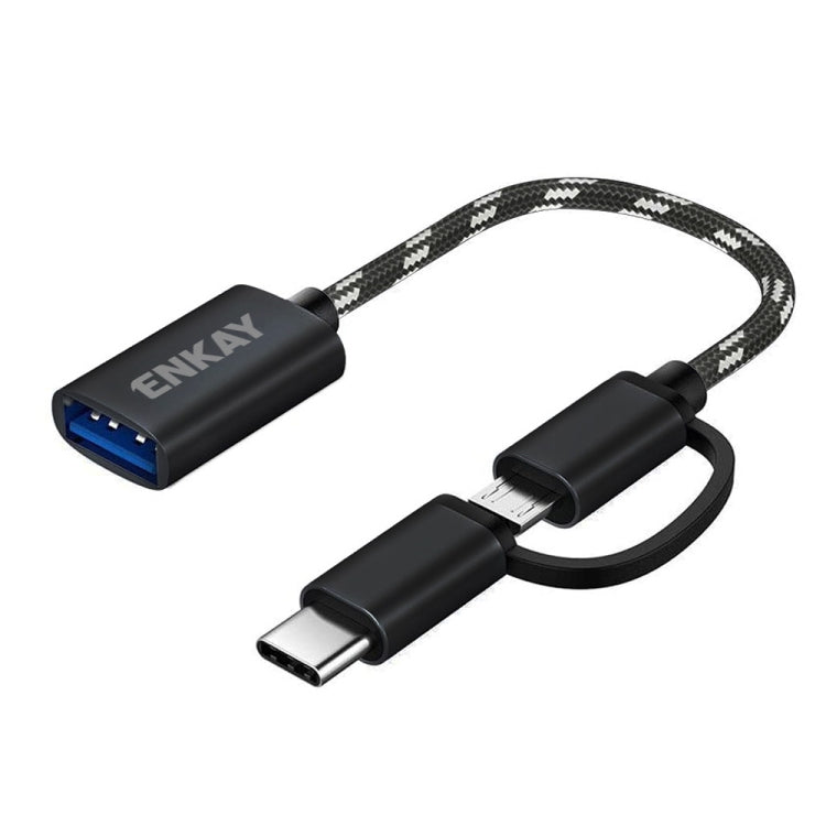 ENKAY ENK-AT113 2 in 1 Type-C / Micro USB to USB 3.0 Nylon Braided OTG Adapter Cable(Black) - OTG Adapter by ENKAY | Online Shopping South Africa | PMC TechLife | Buy Now Pay Later Mobicred