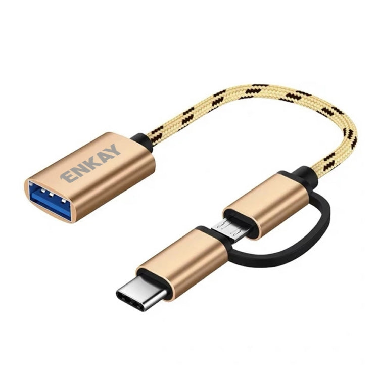 ENKAY ENK-AT113 2 in 1 Type-C / Micro USB to USB 3.0 Nylon Braided OTG Adapter Cable(Gold) - OTG Adapter by ENKAY | Online Shopping South Africa | PMC TechLife | Buy Now Pay Later Mobicred